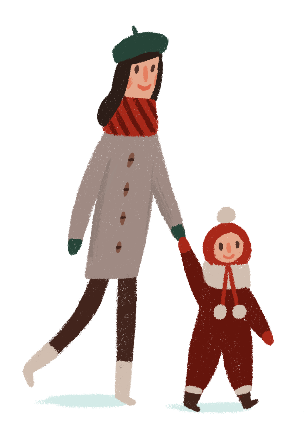 Animated Mother and Kid in Winter Dress