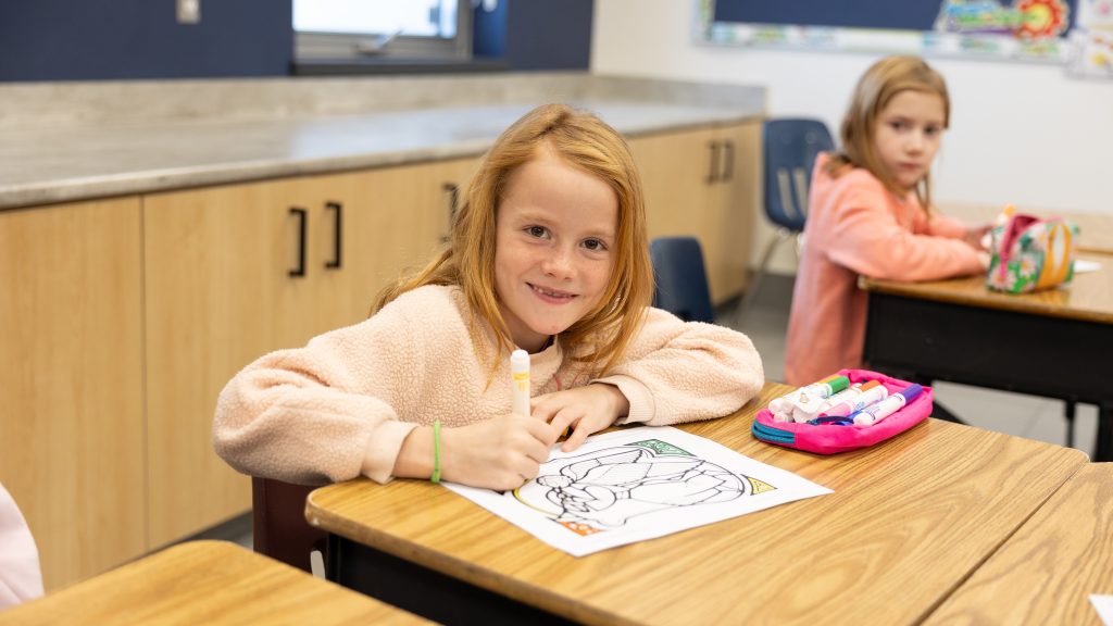 Student working at a table