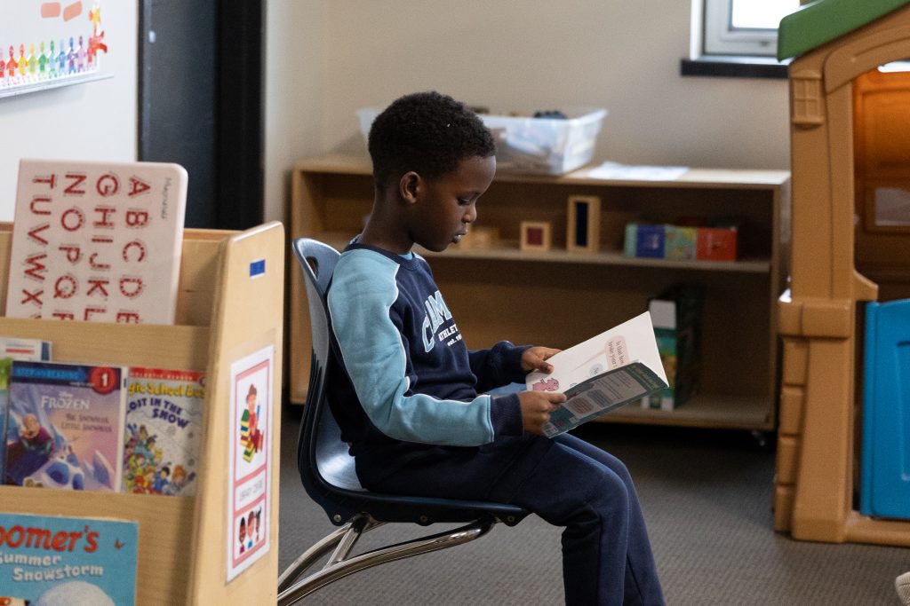 Student reading a book