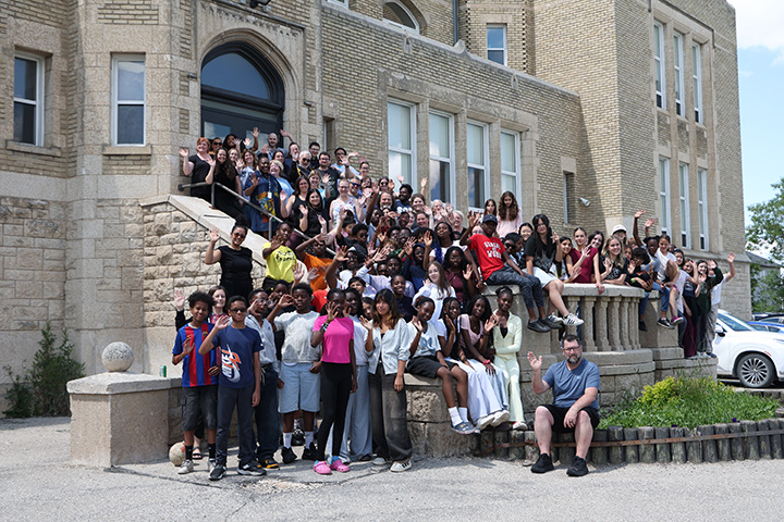 Staff and students gathered out side the Youville building.
